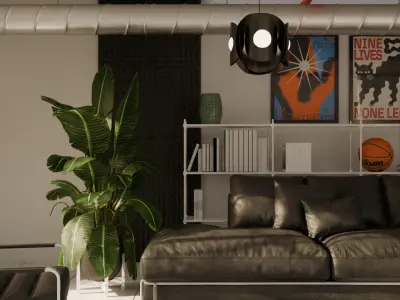 Modern Industrial living room design Free 3D model