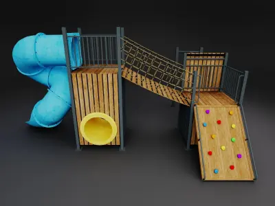 Playground Kids Games Exterior - Wooden Outdoor 3D Model PBR Low-poly 3D model