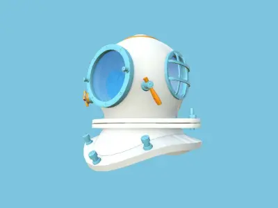 Diving Helmet 09 - Cartoon Blue - Character Design Fashion Low-poly 3D model