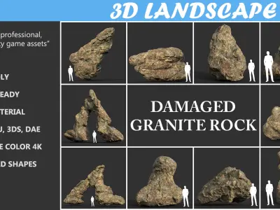 Low poly Damaged Granite Rock A 200101 Low-poly 3D model