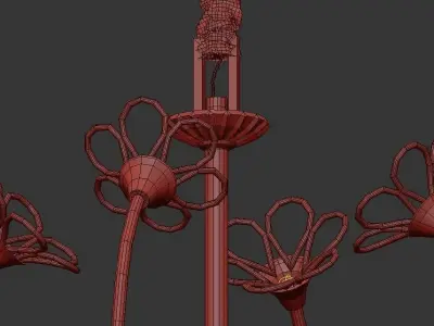 DOMINICA brass chandelier with clear glass flowers 3D model