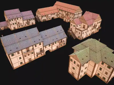 Medieval Town Building Pack 5 Models Low-poly 3D model