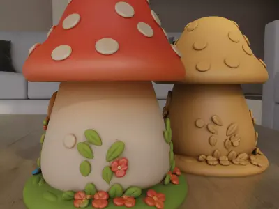 Cute Clay Style Mushroom Fairy House STL for 3D Printing 3D print model