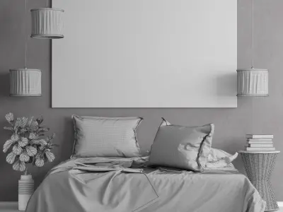 Bedroom set suspension bridge in mist - canvas 3D model