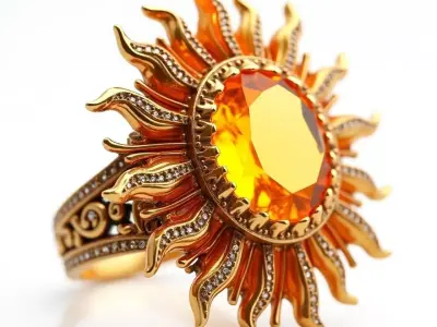 Solar Flame Ring with Citrine Center - Luxury 3D Model Low-poly 3D model
