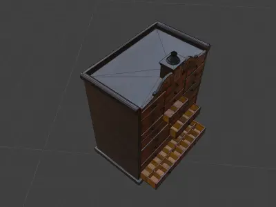 Antique Wooden Apothecary Drawer Cabinet Low-poly 3D model