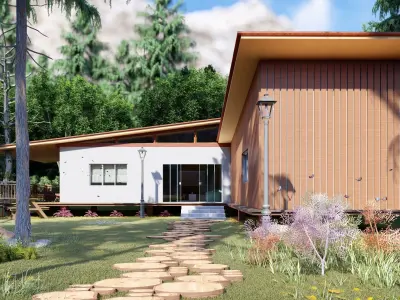 Forest villa house exterior and interior 3D model