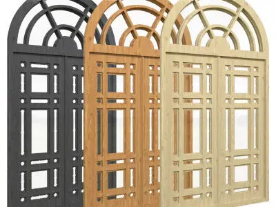 Arched wooden windows 3D model