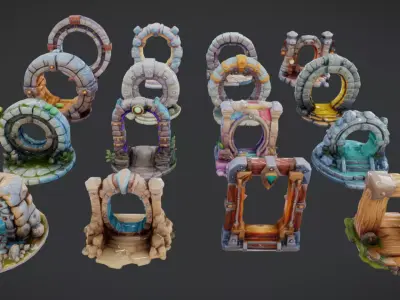 Low Poly Portal - 3D Model Pack Low-poly 3D model