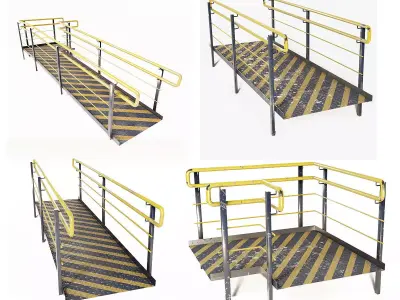 Set Ramp PBR metal ladder with stripes 3D Model Pack