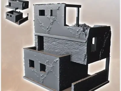 Desert building with flat roof terrace and wall 12 - Canyon Sand 3D print model