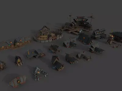 Viking City Package Low-poly 3D model