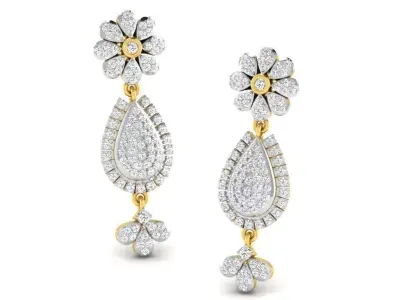 Gold Diamond Women Earring 3D print Model 3D print model 36