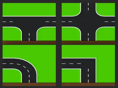 modular road system low poly 3d model pack Low-poly 3D model