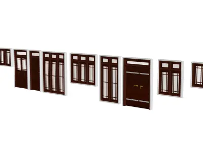Timber door window 3D model