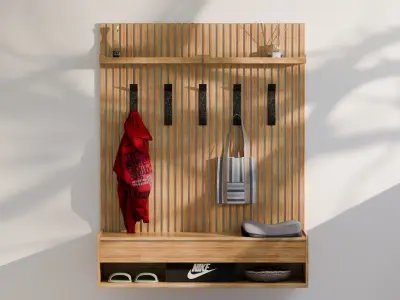 Modern Minimalist Batten Oak Shoes Storage  and Panel 3D Model Free 3D model