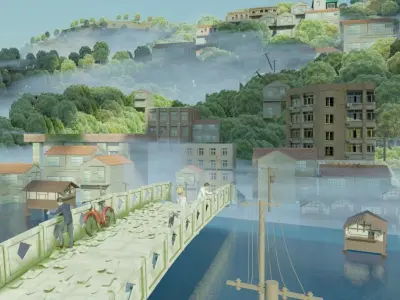anime town blender scene 3D model
