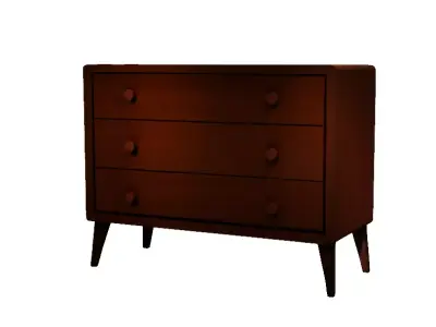 Mid-Century Modern Wooden 3-Drawer Dresser Dark Wood Low-poly 3D model
