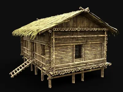 BAMBOO HOUSE SHELTER JUNGLE HUT CASTAWAY SURVIVAL BUILDER AAA 3D Model Pack