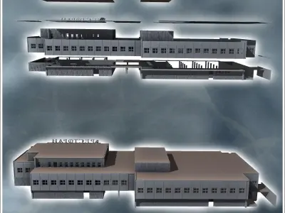 Large Russian Soviet double-storey supermarket with central aisl 3D print model