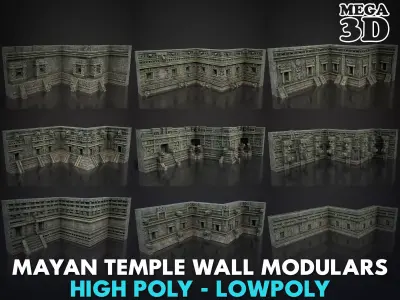 54 Modular Mayan Temple Walls 3D Asset Pack 250726