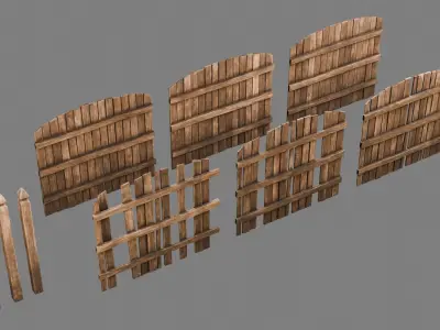 Wooden Fence 4K and 2K Low-poly 3D model