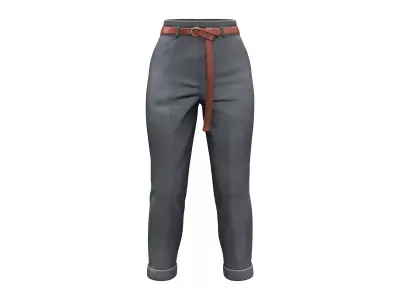Knot Belt Rolled Legs Elegant Gray Pants Low-poly 3D model