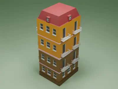 Cartoon four-story building Low-poly 3D model