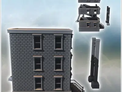 Modern brick building with floors access stairs and metal beam s 3D print model