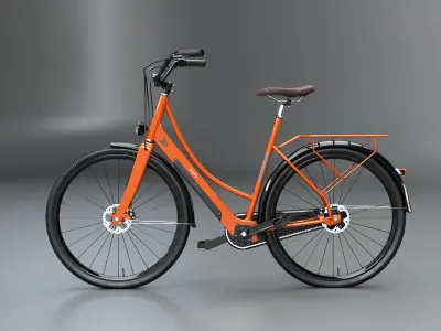  Realistic 3D Model of Orange Dutch City Electric Bicycle PBR Textured 