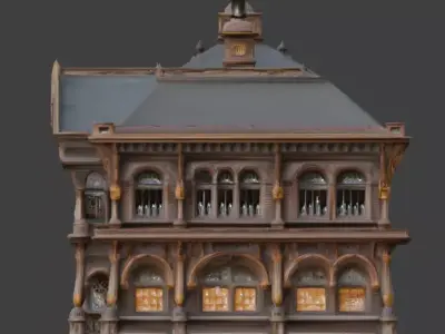 Steampunk Grand Victorian Train Station 3D Model Low-poly 3D model