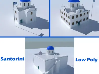 Blue Dome Church in Santorini Low-poly 3D model