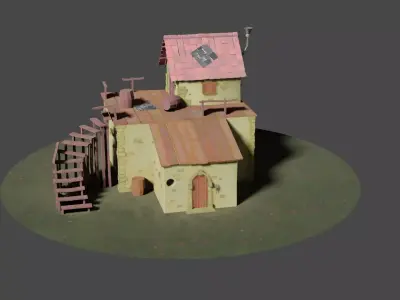 Low Poly House on field Low-poly 3D model