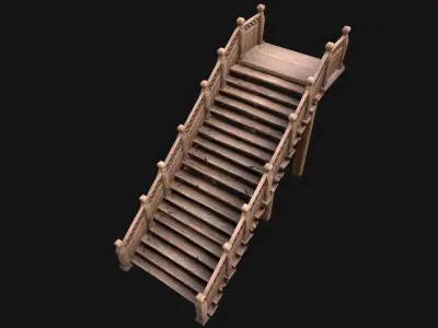Wooden Staircase Medieval Low-poly 3D model
