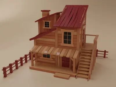 Low Poly Wild West House Low-poly 3D model