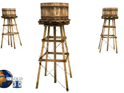 Wooden Water Tower Lowpoly 3D Model Low-poly 3D model