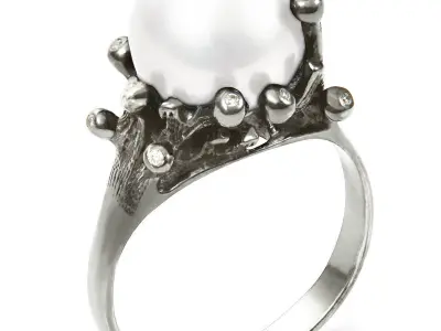 Ring 3D print model gold with pearl and diamonds 3D print model