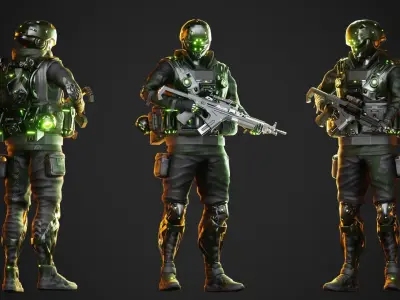 Cyberpunk Green-G Robot Low-poly 3D model