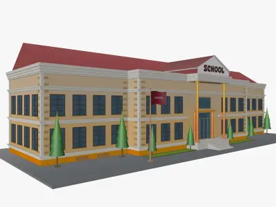  Cartoon School Low-poly 3D model