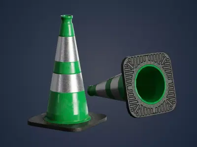 Green traffic cone with reflector PBR Game-Ready Low-poly 3D model
