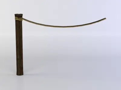 Fence segment pole with rope Low-poly 3D model