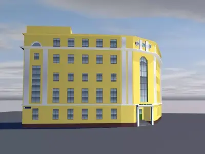 Theater building on cloudy day Low-poly 3D model