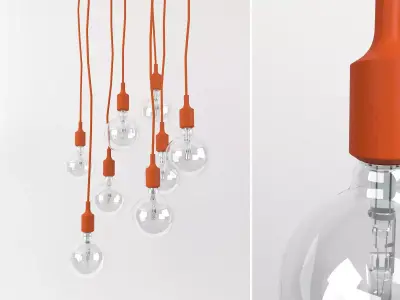 E27 three light bulbs with orange and cord 3D model