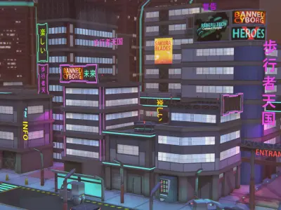 Future mobile city Low-poly 3D model