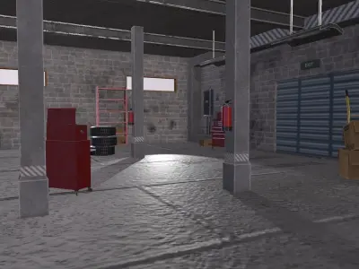 Garage autoservice Low-poly 3D model
