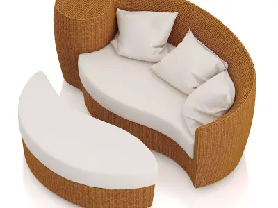 Wicker Sofa with Footrest 3D model