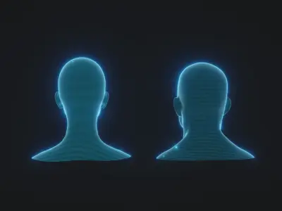 Hologram Male Female Head 3D Model Animated Facial Expressions Low-poly 3D model