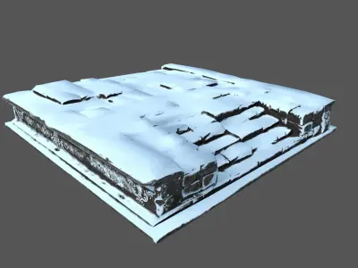 Stairs old building covered in snow Low-poly 3D model