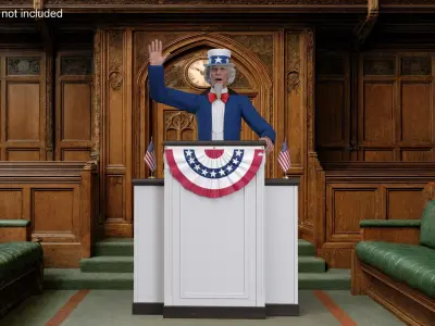  Uncle Sam Speaking Behind USA Flag Podium 