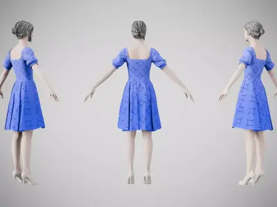 Dress 26 Very Light Blue With Design Low-poly 3D model